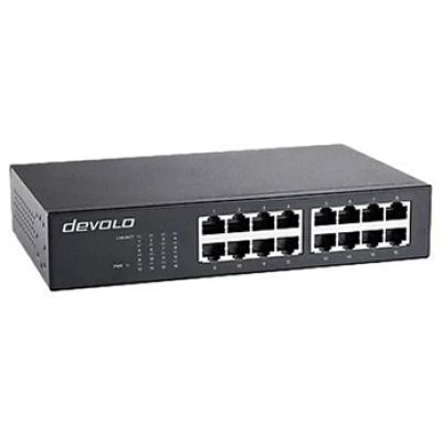 Devolo Gigabit Ethernet Switch 16 Port, unmanaged Switch Gigabit Ethernet, commutateur réseau, 1.000 Mbits-s, sans Ventilateur, Noir