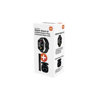 Pack Redmi Watch 6 Noir + Ecouteurs sans fil Redmi Buds 6 Play Bluetooth Noir + Bracelet Nylon