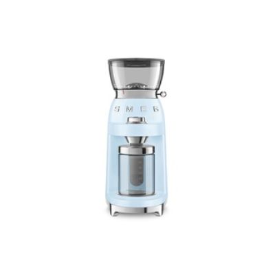Smeg, Moulin à café CGF03PBEU - Broyage à 15 degrés - Réservoir de grains de café - Capacité de broyage réglable - Système antistatique, 150 W - Bleu clair