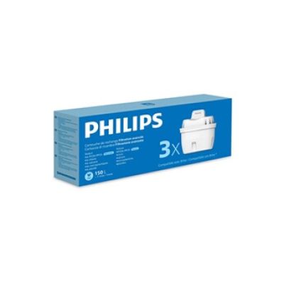 Philips Water Cartouches filtrantes de rechange Filtration avancée, paquet de 3, réduisent les MICROPLASTIQUES, le CHLORE, le CALCAIRE, les MÉTAUX LOURDS, Compatible avec Brita*