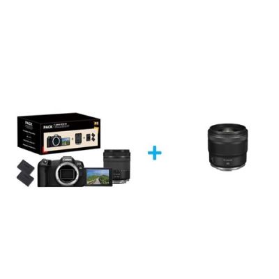 Pack Fnac Appareil photo hybride Canon EOS R8 + RF 24-105mm f/4-7,1 IS STM + 2ème batterie + Objectif Hybride Canon RF 45mm F1.2 STM Noir