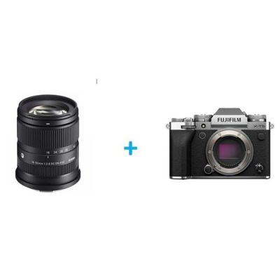 Objectif hybride Sigma 18-50mm f/2.8 DC DN Contemporary noir pour Fuji X + Appareil photo hybride Fujifilm X-T5 boîtier nu Argent