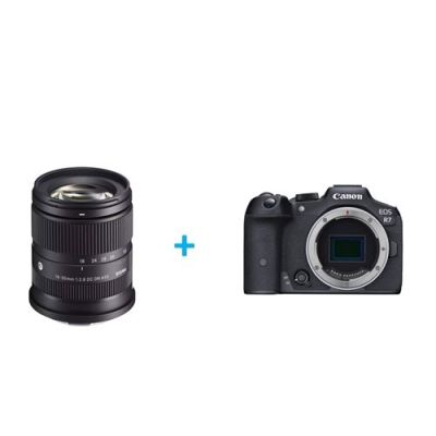 Objectif zoom Sigma 18-50 mm F2.8 DC DN C RF Noir pour Monture Canon RF + Appareil photo hybride Canon EOS R7 nu