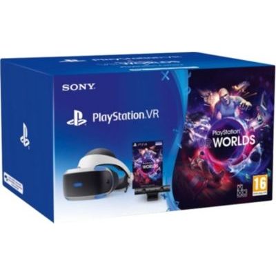 image Sony PlayStation VR + PS Camera + VR Worlds, Système compatible avec toute console PS4, Couleur du casque : Noir et blanc