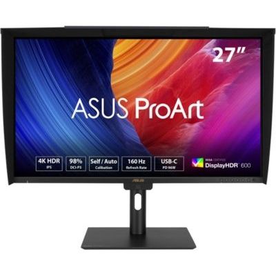 ASUS ProArt PA27UCGE : 27, 4K IPS, 160Hz, 600 nits, 98% DCI-P3, Delta E1, colorimètre intégré, HDR10, HLG, USB-C 96W, Auto KVM, calibrage matériel.
