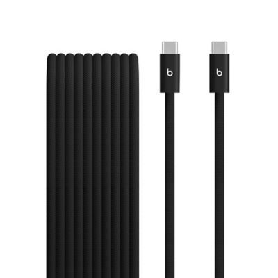 Câble tissé Beats USB-C vers USB-C 240 W, charge rapide, durable et anti-nœuds compatible avec les appareils Apple et Android (3 m) – Noir intense