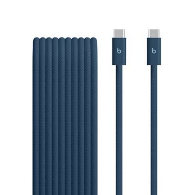 Câble tissé Beats USB-C vers USB-C 240 W, charge rapide, durable et anti-nœuds, compatible avec les appareils Apple et Android (3 m) – Bleu nitro