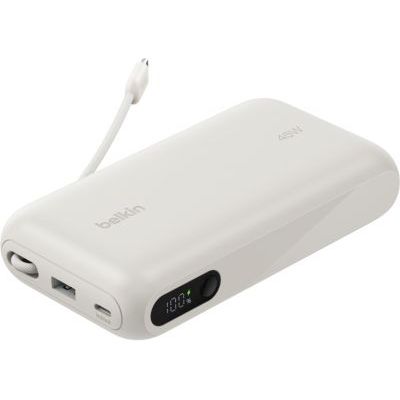 Belkin UltraCharge Batterie Externe 20K avec Câble USB-C Et Écran - Beige | Chargeur Portable 20K, Jusqu'à 3 Appareils (1 x USB-C + Câble Intégré, 1 x USB-A), 45 W, Chargeur Préchargé, Écran