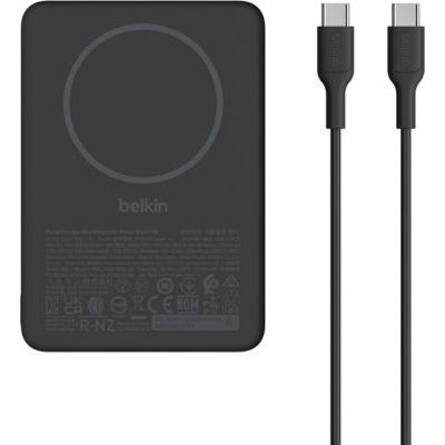 Belkin BoostCharge Batterie Externe Magnétique 10K avec Port USB-C - Noir | Chargeur Portable Sans Fil 10K, Anneau Magnétique, 2 x USB-C, Chargeur Préchargé, Léger, Câble Inclus, Design Portable