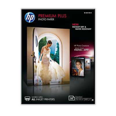 image Papier photo HP Premium Plus, brillant, 300 g/m2, 13 x 18 cm, 20 feuilles