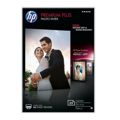 image Papier photo HP Premium Plus, brillant, 300 g/m2, 10 x 15 cm, 25 feuilles