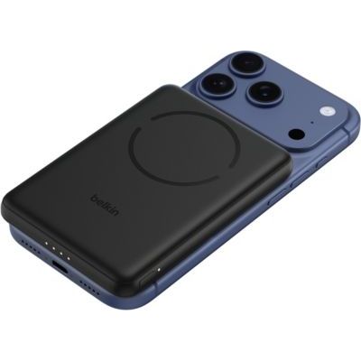 Belkin BoostCharge Slim Batterie Externe Magnétique 5K Et Béquille - Noir | Chargeur Portable Sans Fil Qi2 5K, Anneau Magnétique Et Port USB-C, Chargeur Préchargé, Léger, Câble Inclus, Design Portable