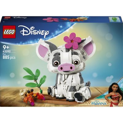 LEGO Disney Princess Pua 43292 | Jouet pour fille dès 9 ans, crabe et radeau pour déco de chambre, cochon jouet avec fleur, cadeau d’anniversaire, 885 pièces