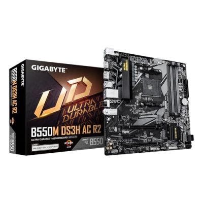 GIGABYTE B550M DS3H AC R2 Carte mère - Processeurs AMD Ryzen 5000, VRM 5+3 Phases, jusqu'à 4733 MHz DDR4 (O.C.), 1x M.2 PCIe 4.0 + 1x M.2 PCIe 3.0, Wi-FI 5, LAN 1 GbE, USB 3.2 Gen 1