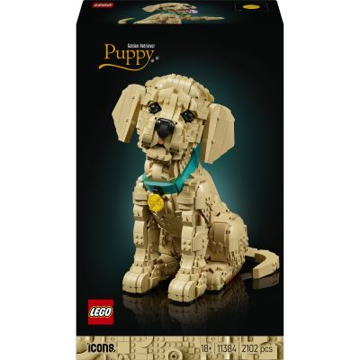 LEGO Icons Le Chiot Golden Retriever - Set de Construction pour Adulte - Maquette 3D - Figurine d'Animal - Collier & Médaillon - Décoration Étagère ou Bureau DIY - Loisirs Créatifs - Idée Cadeau 11384