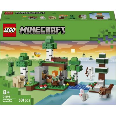 LEGO Minecraft L’Aventure de la première Nuit 21593 | Jouet pour enfant dès 8 ans, jeu interactif, 7 figurines, Alex, Creeper, squelette, loup de bois, cadeau gaming, 301 pièces
