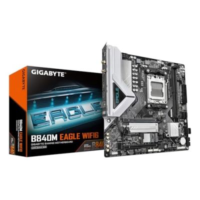 GIGABYTE B840M Eagle WIFI6 Carte Mère – Processeurs AMD Ryzen 9000, 5+2+2 Phases VRM, Jusqu’à 7600 MHz DDR5 (O.C.), 1 x M.2 PCIe 4.0 + 1 x M.2 PCIe 3.0, Wi-FI 6, LAN 2.5 GbE, USB 3.2 Gen 1