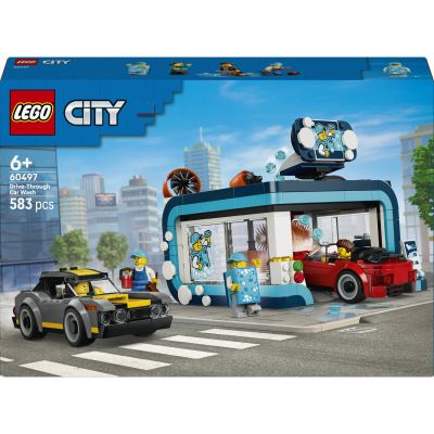 LEGO City La Station de Lavage Automatique 60497 | Jeu de construction pour garçon 6 ans, maquettes de voitures, fonction nettoyage & 4 minifigurines, idée cadeau, 583 pièces