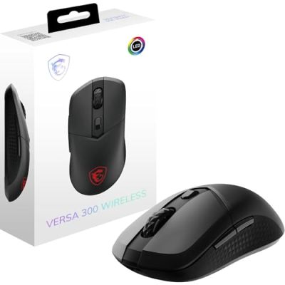 MSI Versa 300 Wireless Souris Gaming Optique sans-fgil/Filaire | 8000 DPI, 1000Hz/1ms, symétrique, micro-switches 30M+ clics, 6 Boutons, batterie 50h, RGB, 60g, 2,4Ghz/Bluetooth/USB 2.0