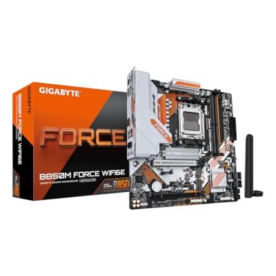 GIGABYTE B850M Force WIFI6E Carte Mère – Compatible avec Les processeurs AMD Ryzen série 9000, VRM numérique 8+2+2 Phases, Jusqu’à 9600 MHz DDR5 (OC), 1 x M.2 PCIe 5.0 + 2 x M.2 PCIe 4.0, Wi-FI 6E