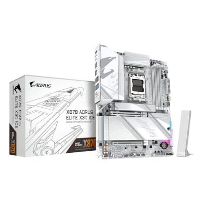 GIGABYTE X870 AORUS Elite X3D Ice Carte Mère - Compatible avec processeurs AMD Ryzen 9000, VRM numérique 16+2+2 Phases, Jusqu’à 9000Hz DDR5 (OC), 2xPCIe 5.0 + 2xPCIe 4.0, Wi-FI 7, LAN 2.5GbE, USB 4