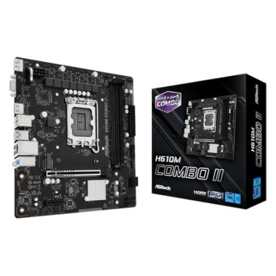 ASRock H610M Combo II - Carte Mère Micro-ATX LGA1700 Intel 14e/13e/12e Gen – Combo DDR5 x2 ou DDR4 x1, x1 PCIe 5.0, x1 M.2 PCIe 3.0x4, HDMI/DP/VGA