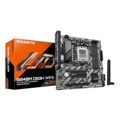 GIGABYTE B840M DS3H WIFI6 Carte Mère – Processeurs AMD Ryzen 9000, VRM numérique 8+2+2 Phases, jusqu'à 8200 MHz DDR5, 2 x M.2 PCIe 4.0, Wi-FI 6, LAN 2,5 GbE, USB 3.2 Gen 1