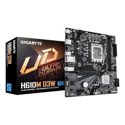 GIGABYTE H610M D3W Carte Mère - Prend en Charge Les processeurs Intel Core 14e génération, VRM 5+1+1 Phases, Jusqu’à 5600MHz DDR4, 1xPCIe 3.0 M.2, LAN 1GbE, USB 3.2 Gen 1