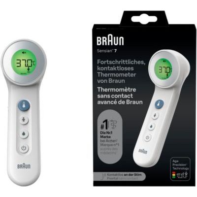 Braun Sensian 7 Thermomètre frontal sans contact | Technologie Age Precision | 3-en-1 |Écran numérique avec code couleur | Convient aux bébés et aux enfants | Marque #1 auprès des médecins(1) | BNT400