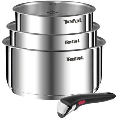 Tefal Ingenio Emotion Lot de 3 casseroles 16/18/20 cm + poignée amovible, induction, anti-adhésifs, revêtement titane, thermo-signal, passe au lave-vaisselle et au four