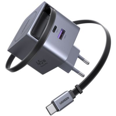 Chargeur UGREEN Retractable USBA USBC Noir 45W