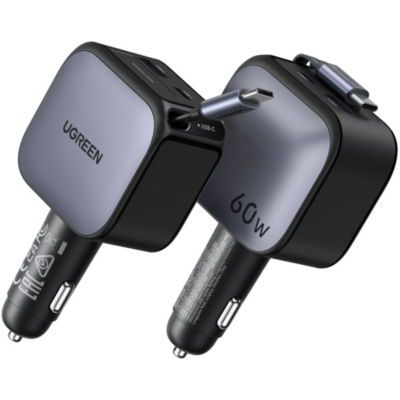 Chargeur allume cigare UGREEN Retractable USBC/USBA Noir 60W