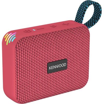 Kenwood AS-60BT-V Haut-Parleur Bluetooth Portable 5 W avec TWS stéréo, IPX7 étanche, radiateur Passif, Effet LED, Batterie Rechargeable jusqu'à 8,5 h, Design Compact et léger, Connexion 10 m, Rouge