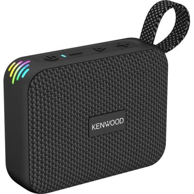 Kenwood AS-60BT-B Haut-Parleur Bluetooth Portable 5 W avec TWS stéréo, IPX7 étanche, radiateur Passif, Effet LED, Batterie Rechargeable jusqu'à 8,5 h, Design Compact et léger, Connexion 10 m, Noir