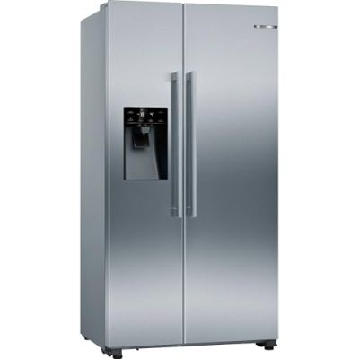Bosch KAD93AIDP Série 6 - Réfrigérateur américain, Total NoFrost | 178.7 x 90.8 cm, Inox, 371 L, Capacité XXL, Distributeur d'eau et de glace avec raccordement direct à l'eau, Vario Zone