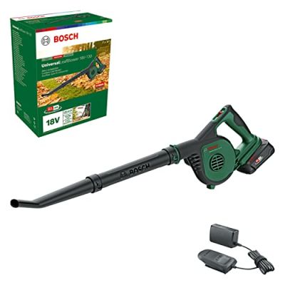 Souffleur de Feuilles sans Fil Bosch - UniversalLeafBlower 18V-130 (pour Le Nettoyage Rapide et Facile des Jardins, Allées et Terrasses ; Système 18V ; 1 Batterie 2,5 Ah et Chargeur)