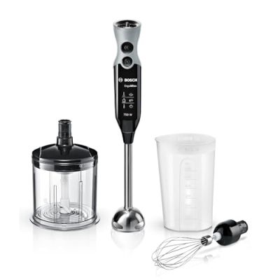 Bosch Mixeur Plongeant ErgoMixx MSM67160 – Mélangeur ultra puissant pour les usages intenses – Puissance de 750 W – Mini-hachoir et fouet inclus – Couleur : Noir/Gris
