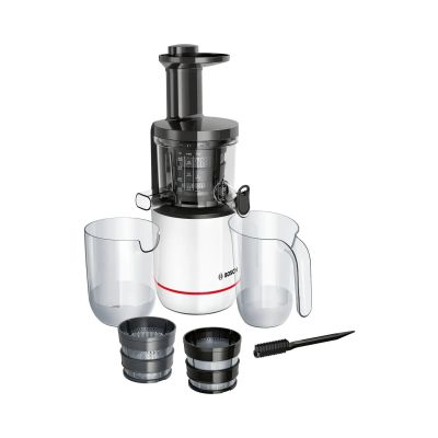 Extracteur de jus - BOSCH - MESM500W VitaExtract - Blanc/chrome - 150 W - 1 vitesse + reverse - syst. de sécurité sur le couvercle