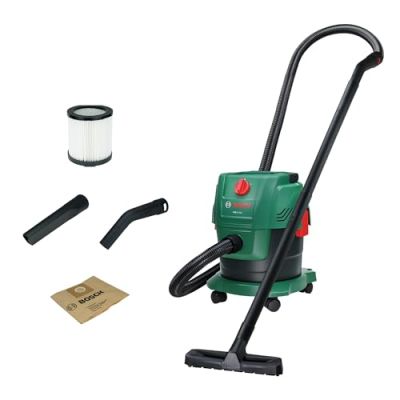Bosch Aspirateur Eau et poussière PAS15-200 (Tubes rallonges, Flexible d’Aspiration 2,2 m, poignée-Tuyau coudé, suceurs pour sols et suceurs Droits, Sac en Papier (FSC), Filtre à Cartouche)