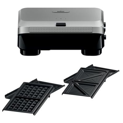 Braun SnackMaker 5 SM5005 Grille-pain avec plaques pour sandwich et gaufres, gaufres avec plaques en aluminium moulé sous pression, plaques amovibles et plateau de collecte pour lave-vaisselle, 800 W,