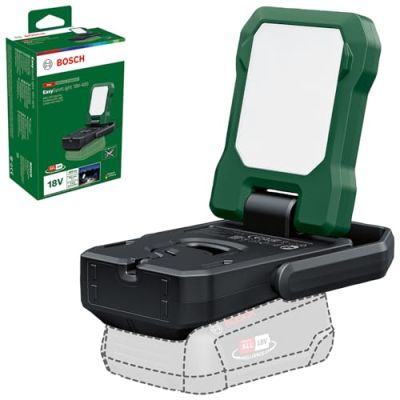 Bosch Sans fil lampe LED/lampe de camping EasySpotLight 18V-400 (lumière blanche chaude/froide ; 3 réglages de luminosité, tête pliable/rotative : 360°/180° ; 18V ; chargeur USB-C ; sans batterie)