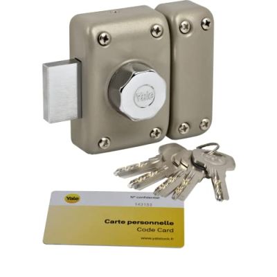 Yale Verrou de Porte Bouton - Ouverture à Bouton Intérieur, Clé extérieur - Cylindre diamètre 23 mm, Longueur 40 mm, 6 goupilles - YV26BT-40 - Anti crochetage, perçage, arrachement - 5 clés