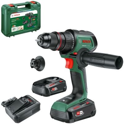 Bosch Perceuse-visseuse sans fil AdvancedDrill 18V-80 (percer et visser ; système 18V ; 78 Nm ; mandrin mét; embout magnétique ; poignée aux; deux batteries et chargeur)