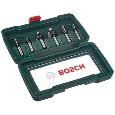 Bosch 6 pièces Ensemble de fraises au carbure (pour le bois, emmanchement Ø 8 mm, accessoires défonceuse)