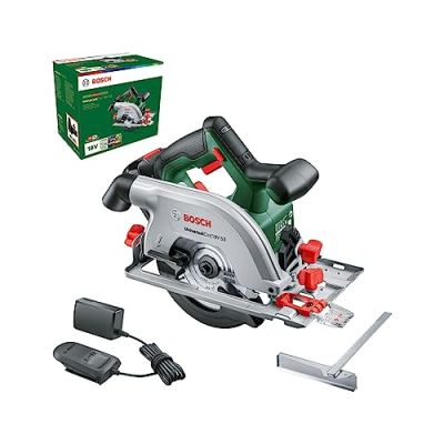 Bosch Home and Garden Scie circulaire sans fil Bosch - UniversalCirc 18V-53 (coupes précises dans le bois ; profondeur de coupe maxi 53 mm ; système 18V ; 1 batterie 2.5 Ah et chargeur)