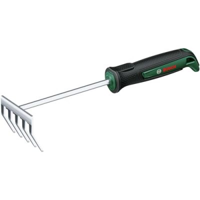 Bosch Outil à main de jardin Râteau à main (désherber, nettoyer les débris, robuste, en acier inox., poignée souple, design ergonomique)
