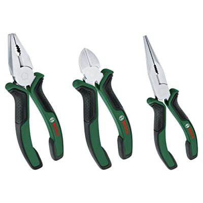 Bosch Home and Garden - Set de 3 pinces (pince universelle, pince à bec long, pince coupante diagonale endurantes ; ergonomiques, avec revêtement mat) - Amazon Edition