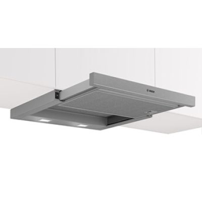 Bosch DFM064W55 Série 2 Hotte plate 60 cm, fabriquée en Allemagne, 3 niveaux de puissance, éclairage LED, mode évacuation et recyclage, deux filtres à graisse métalliques, passe au lave-vaisselle