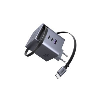 secteur GaN USB Type C rétractable 100 W Gris anodisé