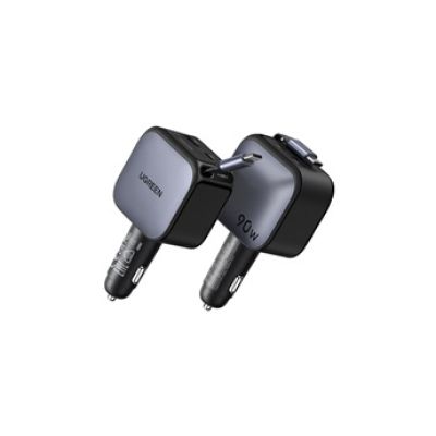 Chargeur USB Type A et USB Type C Rétractable 90 W Noir et Gris anodisé